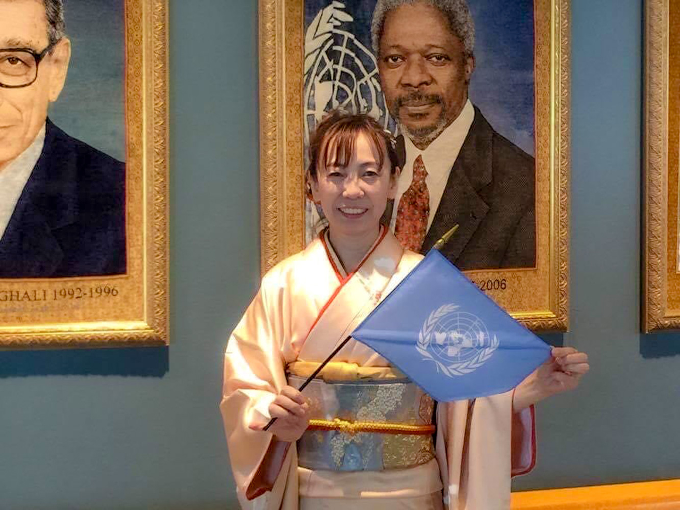 国連にて着物姿の入江さん